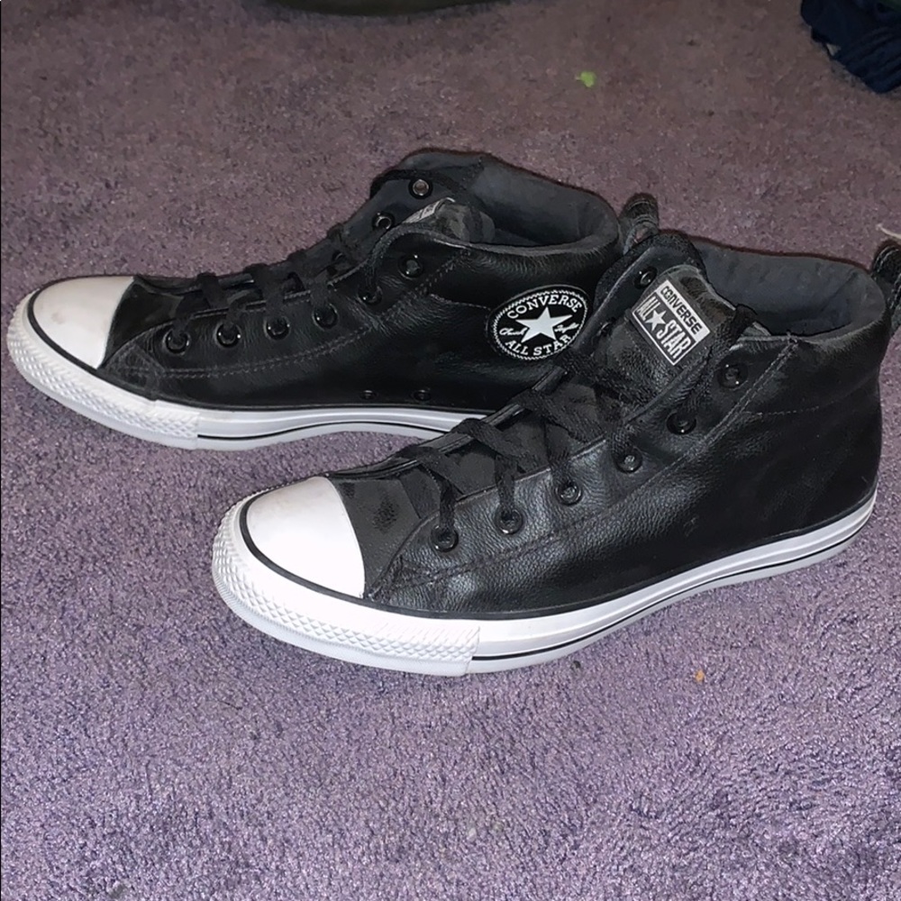 Black Leather converse high tops